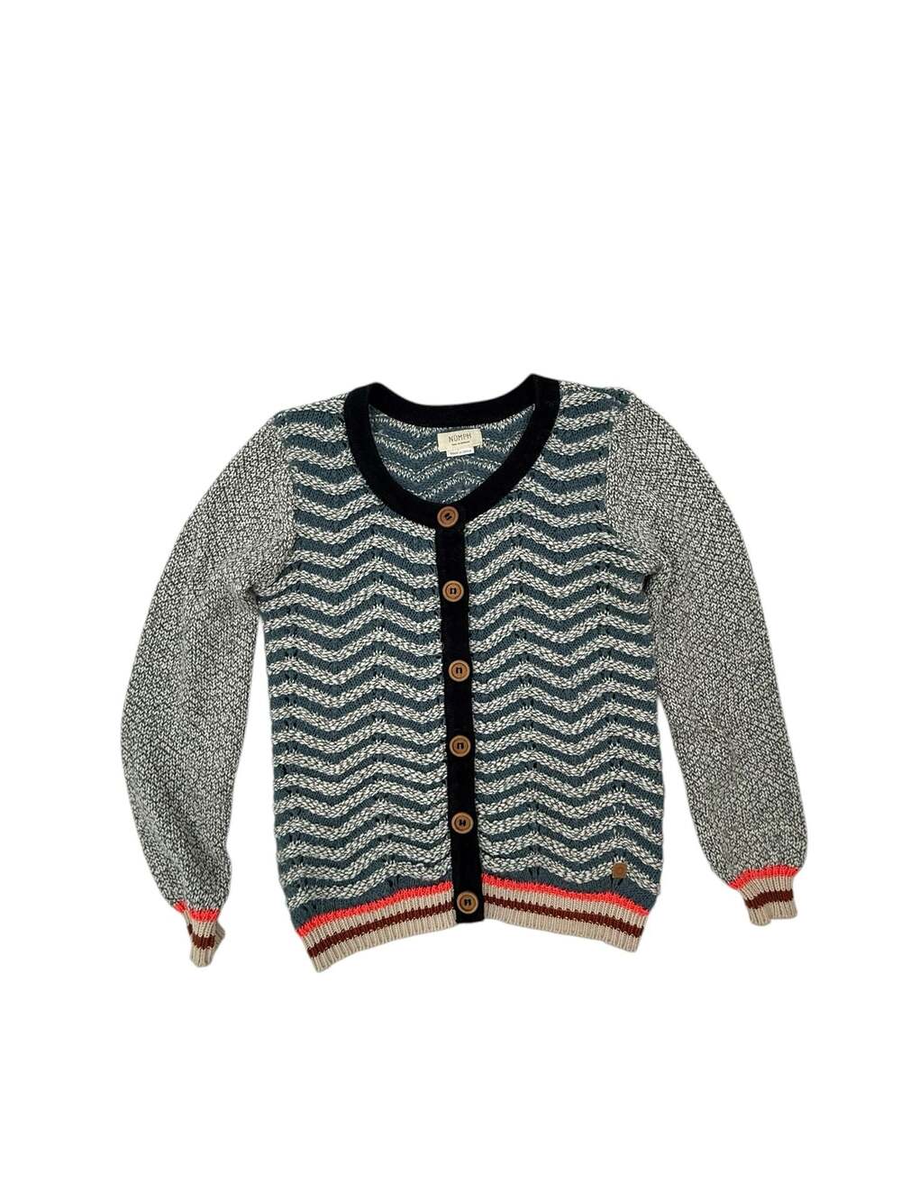 Numph Cassiopela Zig Zag Wave Knit Wool Blend Cardigan Sweater Small